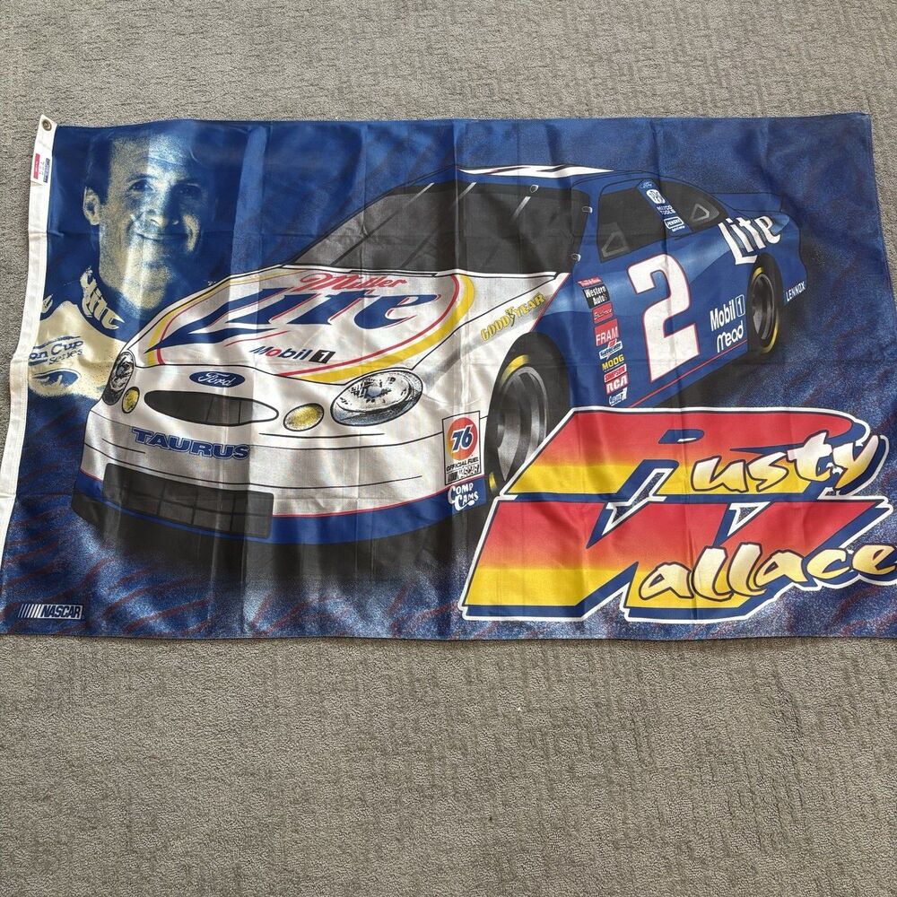 Vintage Rusty Wallace #2 Miller Lite Flag, NASCAR, 58”X36”, Banner, Car